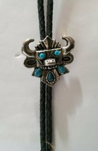 Vintage Turquoise Bolo Tie Necklace Zuni? Navajo? Face Mask Braided Cord  - £74.58 GBP