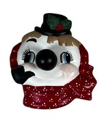Vintage Snowman Button Nose Pipe Anthropomorphic Christmas Bow Holly Mus... - £19.11 GBP