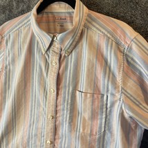 LL Bean Dress Shirt Womens Large Colorful Striped Easter Cuffed Button Up Pocket - £11.10 GBP