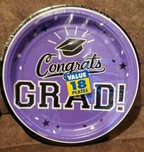 Congrats Grad 9&quot; Dinner Plates 18ct Graduation Tableware, Purple School ... - £2.34 GBP
