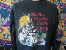 Vintage 90&#39;s Bad Ass Boys Ride Bad Ass Toys Motorcycle Biker T Shirt L  - £37.78 GBP