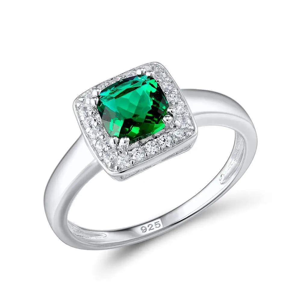 SANTUZZA Silver Rings for Woman Pure 925  Silver Square Green Crystal Stone Ring - £28.27 GBP