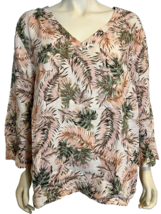 NWT J.Jill Pink Floral V Neck Linen 3/4 Bell Sleeve Top Size XL - $56.99