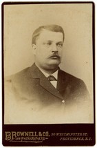 Circa 1880&#39;S Cabinet Card Large Handsome Man Mustache Brownell Providence, Ri - £9.59 GBP