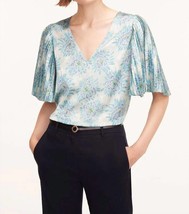 Rebecca Taylor pleated sleeve top in Astera Fleur Turquoise Combo - £147.88 GBP