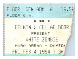 Blanc Zombie Concert Ticket Stub Février 4 1994 Dayton Ohio - £32.51 GBP