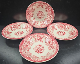 (4) Royal Staffordshire Tonquin Red Pink Fruit Dessert Bowls Set Vintage... - $36.60