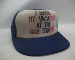 Gas Station Vacation Damaged Hat VTG Broken Bill Blue White Snapback Tru... - $19.99