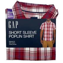 Gap NWT Men&#39;s Short Sleeve Button Front Poplin Shirt Red Plaid XXL - £9.29 GBP