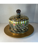 VTG Mackenzie Childs Courtly Check Circus Glass Cake Dome & Underplate  - $479.00