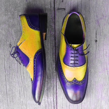 Oxford Style Multi Color Round Toe Wing Tip Lace Up Closure Leather Shoes - £124.51 GBP
