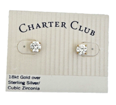 `18 KT Gold / Solid Sterling Silver Brilliant Cut  1 CT Cubic Zirconia Earrings - £8.32 GBP
