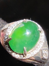 Glassy Ice Dark Green Natural Burma Jadeite Jade Ring / 925 Sterling Silver - £2,412.82 GBP