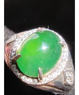 Glassy Ice Dark Green Natural Burma Jadeite Jade Ring / 925 Sterling Silver - £2,349.41 GBP