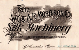 1894 Illustrato Letterhead Willamantic Cromata W. G. &amp; A.R Morrison Seta - $18.20
