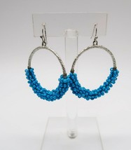 Miriam Haskell silver tone hoop earrings teal blue seed beads NOC - £19.97 GBP