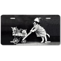 Cute Puppy Pushing Kitties Wagon FLAT Photo Aluminum Novelty License Tag Plate - £14.50 GBP