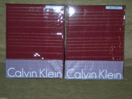 Calvin Klein "Sierra Persimmon" 2pc Euro Sham Set Red Sienna Gold Stripe Nip - $98.99