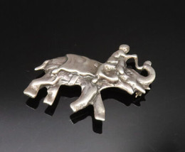 925 Sterling Silver - Vintage Man Riding Elephant Brooch Pin - BP9631 - £63.68 GBP