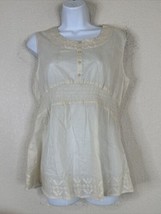 Bit &amp; Bridle Womens Size M Ivory Smocked Button Neck Top Sleeveless - £5.85 GBP