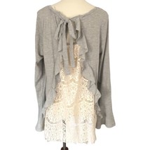 Umgee Pullover S Mixed Media Top Coquette Fairy Lace Sheer Long Sleeve Ruffled - £22.14 GBP