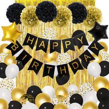 Amandir Black Gold Birthday Decorations for Men Women,Black Gold White Foil Conf - £17.97 GBP