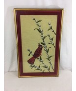 Hand Crafted Wood Frame Cross Stitched Needlework Redbird Cardinal Wall ... - £38.77 GBP
