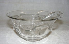 Vintage Cut Glass Mayonnaise Bowl w Ladle Etched Floral Design - $620.25 MXN