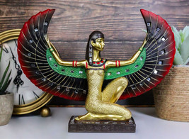 Egyptian Kneeling Goddess Isis With Open Wings Figurine Golden Decor W/ ... - $28.99