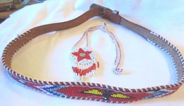 Vtg Cowboy western Kid native glass seed bead thunderbird leather Belt Necklace - £15.77 GBP