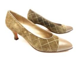 Salvatore Ferragamo Suede Pumps Womens Size 9.5 AA Taupe Light Brown Emb... - $49.95