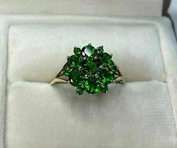 2.0Ct Round Cut Simulated Emerald Cluster Engagement Ring 14K Yellow Gold Plated - £94.95 GBP