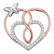 Rose-tone Sterling Silver Womens Round Diamond Heart Butterfly Pendant 1/10 Cttw - £67.92 GBP