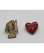 #1 Mom Gold Tone Lapel Pin and Red Heart Lot of 2 - $9.85