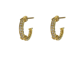 David Yurman Petite Pavé Hoop Earrings in 18K Yellow Gold with Diamonds - $875.00