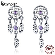 925 Sterling Silver Vintage Dream Catcher Drop Earrings for Women Purple Cubic Z - £17.43 GBP