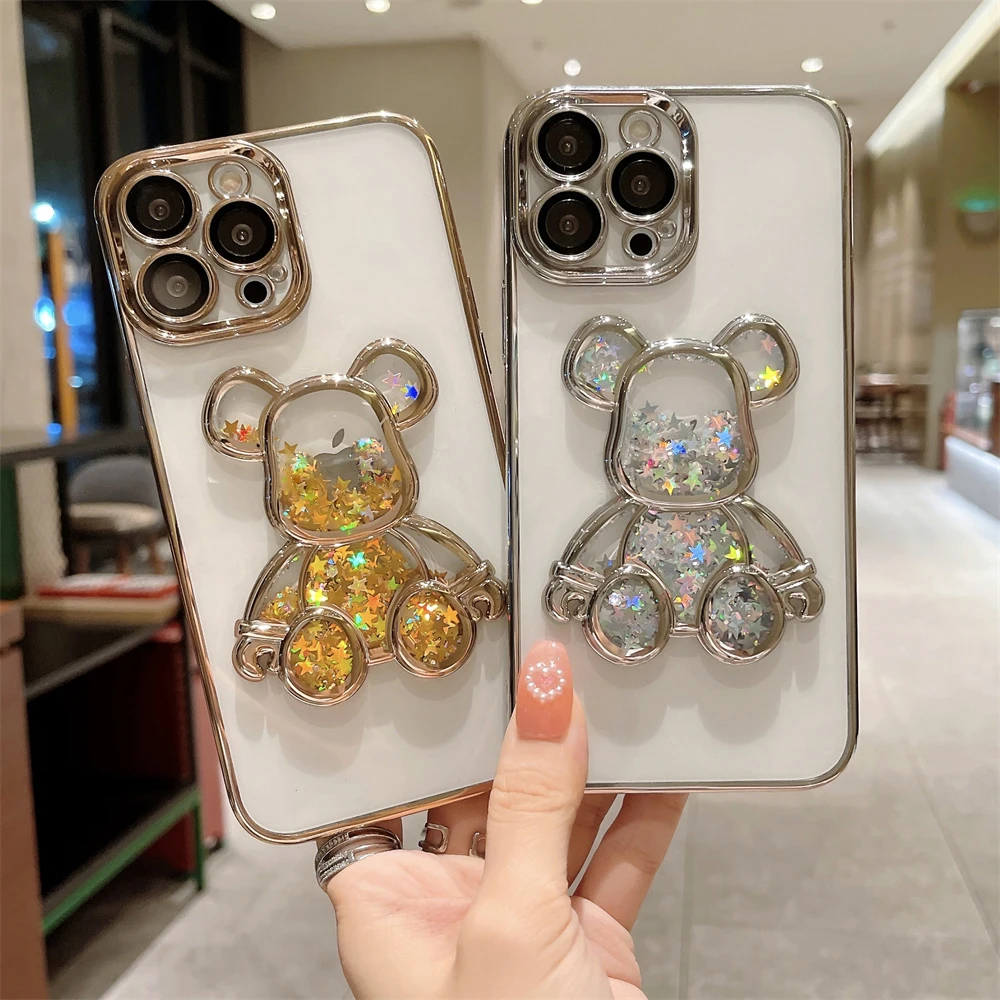 Sporting Cartoon Bear Quicksand Phone Case for A 11 12 13 14 Pro Xs Max 7 8 14 P - £23.89 GBP
