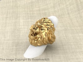 Unique Loin Animal Design Yellow Gold Filled Solid Brass Signet Men Ring Jewelry - £40.92 GBP