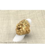 Unique Loin Animal Design Yellow Gold Filled Solid Brass Signet Men Ring... - £40.09 GBP