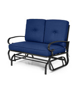 2 Seats Outdoor Swing Glider Chair with Cushions-Navy - Color: Navy - $279.99