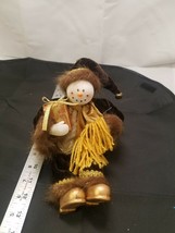 Christmas Decoration Plush Sitter Brown Snowman with Present - Estate Find - $4.75