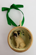 Pug Dog Brown Sitting in a Cup Figurine Ornament 2&quot; x 2.5&quot; - $19.75
