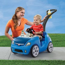Ride On Push Car Kids Toddler Blue Walking Stroller Cup Holders Folding Handle - £106.57 GBP