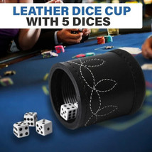 Dice Cup with 5 Dices Real Leather Dice Shaker Cup Dice Roller Yahtzee Game - £28.13 GBP