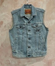 Levi strauss denim jean vest soul poem print on the back size small - £28.11 GBP