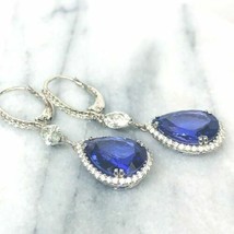 7.5Ct Finto Blu Tanzanite Pendenti a Rombo / Orecchino 14k Placcato Oro Bianco - £99.50 GBP