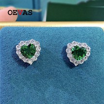 100% 925 Sterling Silver 8*8Heart Emerald High Carbon Diamond Stud Earrings For  - £38.72 GBP