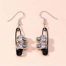 Black &amp; Silver-Plated Skull Pin Drop Earrings - £10.38 GBP