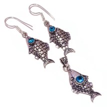 Topaz 925 Silver Overlay Handmade Fish Carving Earrings &amp; Pendant Jewelry Set - £13.63 GBP