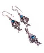 Topaz 925 Silver Overlay Handmade Fish Carving Earrings &amp; Pendant Jewelr... - $23.18 CAD